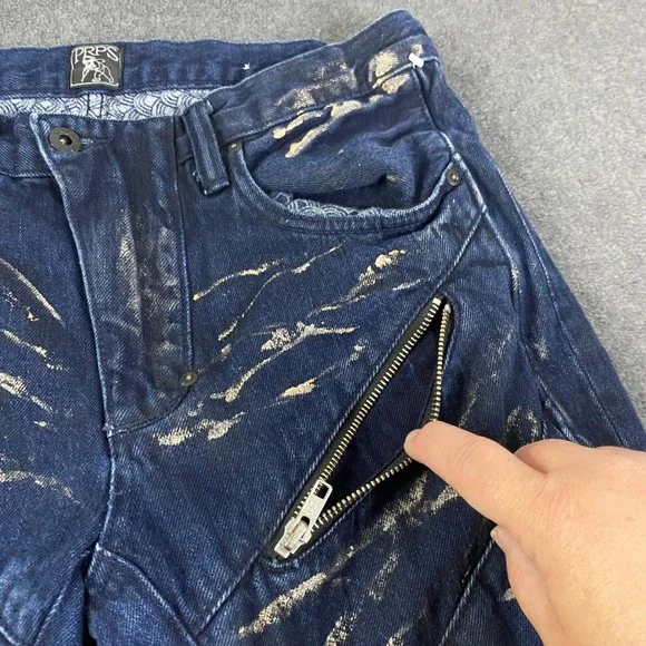 PRPS Demon Fit Moto Jeans Distressed Zippers Dark Wash‎ Denim Mens Sz 32 EUC